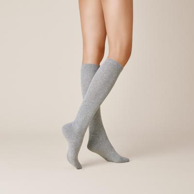 Kniestrümpfe KUNERT "LIZ", Damen, Gr. 39-42, grau (lichtgrau), Baumwollmischung, normal, Socken Kniestrümpfe, druckfreier Komfortbund
