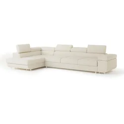 ECKSOFA VICENTE Creme Boucle-Stoff mit Schlaffunktion