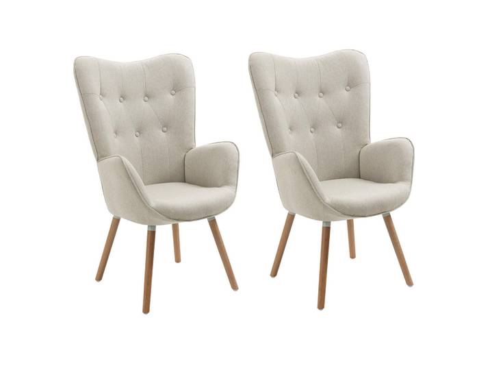 Meubles Cosy Relaxsessel 2er Set in Beige, Holz, 66x106x53 cm, Wohnzimmer, Sessel