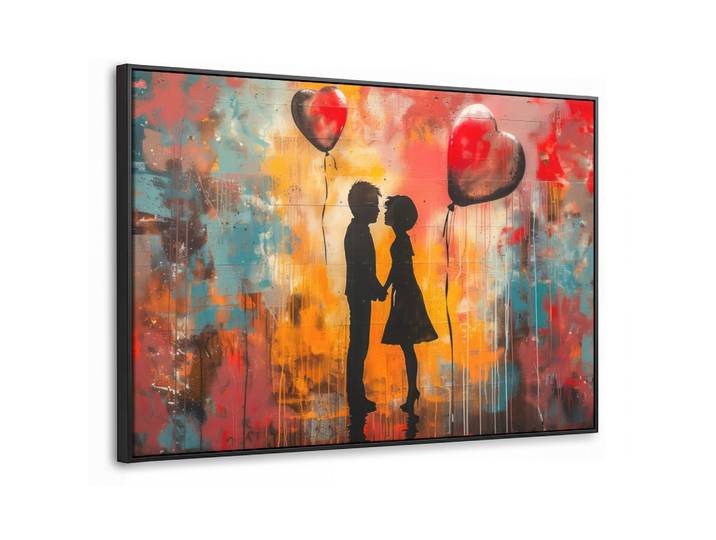 LEINWAND Bilder mit Rahmen - Straßenkunst - Liebe - Graffiti - Kunst - Banksy - 140x90