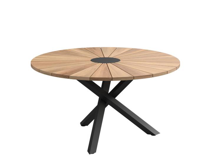 Ambia Garden Gartentisch Teakholz, Naturfarben, Holz, Metall, Teakholz, rund, 150x75x150 cm, Holzmöbel, Holztische, Gartentische Holz