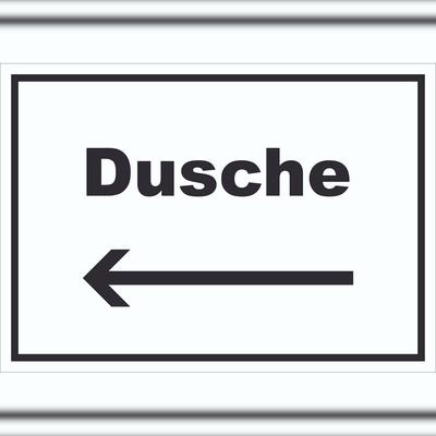 HB-Druck Dusche Schild mit Text und Richtungspfeil links waschen Hygiene waagerecht A5 (148x210mm)