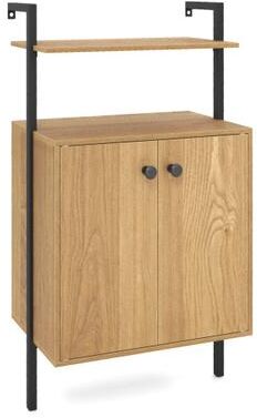 Costway 2-Door Wall Mount Bookshelf with Storage Cabinet-Natural