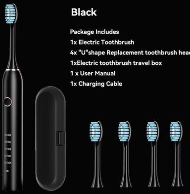 Inspired Finds Rechargeable Sonic Electric Toothbrush 5 Modes, 3 Intensities & 4 Replacement Heads black With Box