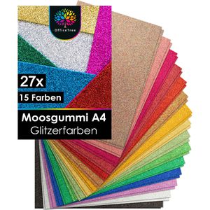 OfficeTree Moosgummi 4822 Glitzer, A4, 15 Glitzerfarben sortiert, 2 mm Stärke, 27 Blatt