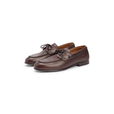 Bootsschuh TOMMY HILFIGER "FLEXIBLE SLIM LEATHER BOAT SHOE", Herren, Gr. 45, Leder, braun (dunkelbraun), Nappaleder, unifarben, Schuhe Bootsschuh, Schnürschuh, Halbschuh mit Mokassinnaht