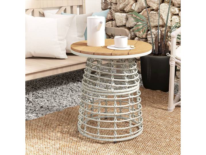 Outsunny Table Basse Ronde Extérieur Rotin Acier Ø45x50cm Gris