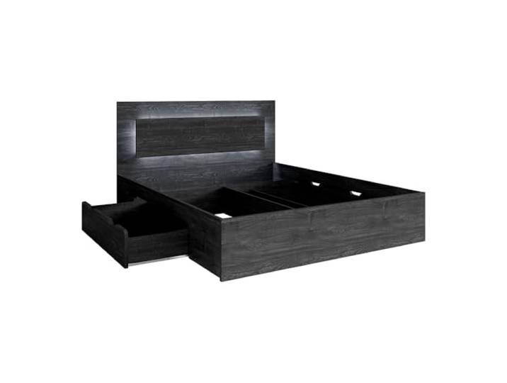 Lomadox Schlafzimmer Doppelbett Bettgestell 160x200cm mit 2 Schubladen und Beleuchtung, Portland Esche schwarz