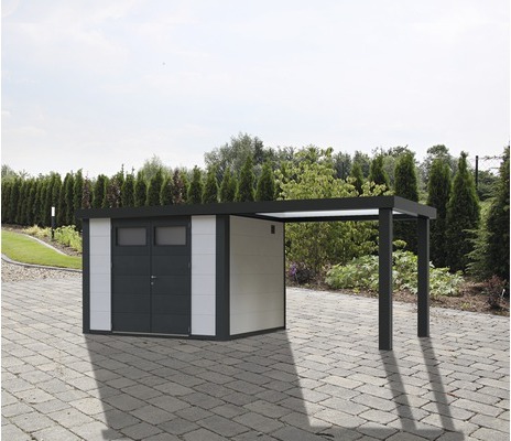 Gartenhaus Classico 3024 inkl. Regenrinne mit Seitendach rechts 602 x 259 cm weiß