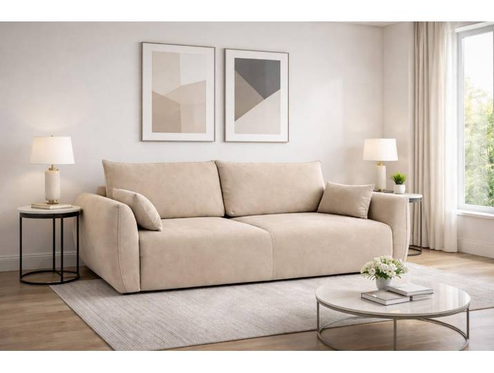 Kaiser Möbel Sofa mit Schlaffunktion und Bettkasten, Veloursstoff Salvador, Beige, Zephira