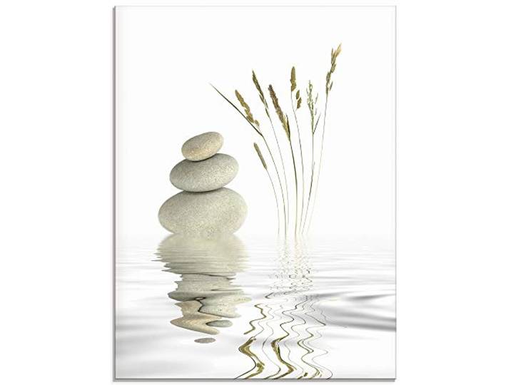 ARTland Wanddeko Glasbilder Wandbild Glas Bild einteilig 60x80 cm Hochformat Asien Wellness Entspannung Spa Zen Steine Gräser Reflektion T5VB