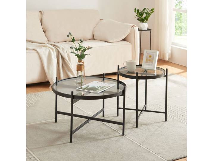 Ensemble de 2 tables basses en verre Lier noir