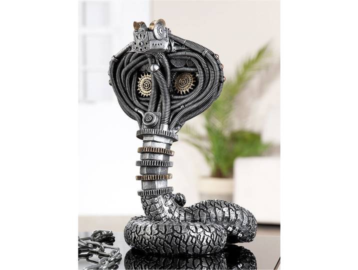 Tierfigur CASABLANCA BY GILDE Figur Kobra Steampunk Cobra , silber (silberfarben), B:20cm H:30,5cm T:16cm, Kunstharz, Dekofiguren, Tierfigur