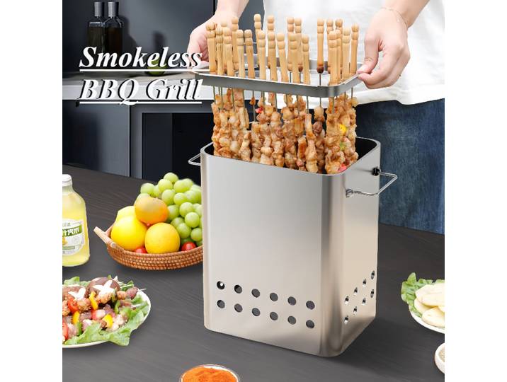 Gril portatif d'acier inoxydable sans fumée, petit gril durable de gril de barbecue, extérieur, intérieur, adapté aux touristes