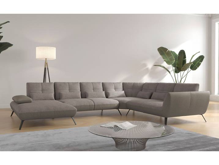 Wohnlandschaft GOODPRODUCT Mikado U-Form , grau (taupe), B:376cm H:88cm T:297cm, 100% Polyester, Sofas, Wohnlandschaft, inkl. Sitztiefenverstellung und Armteilverstellung