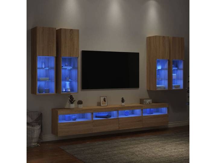 Ensemble de Meubles TV Muraux et Lumières LED 7 pcs Armoires de Télévision Suspendues Ensemble de Meubles Télé 3216773