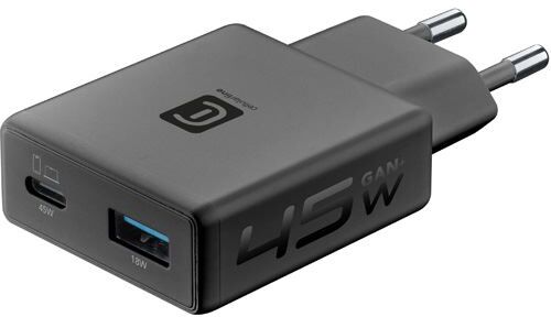 Cellular line Carregador GaN+ USB+USB-C Cellularline Slim 65W - Preto