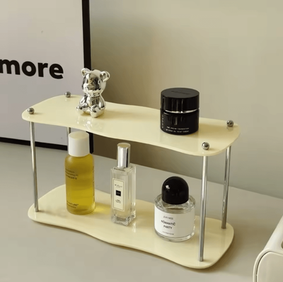 Inspire Curations CrystalTier Acrylic Makeup Organizer Rack Modern Desktop Cosmetic Storage Shelf For Perfumes, Skincare & Accessories c 2tier