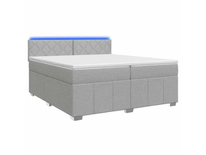 KTHLBRH Boxspringbett mit Matratze Hellgrau 200 x 200 cm Mehrfarbige LED-Lichter, verstellbares Kopfteil, Taschenfedern, Holztechnik, Topper mit weißem Futter