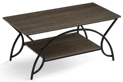 Costway 2-Tier Faux Marble Coffee Table with Marble Top and Metal Frame-Oak