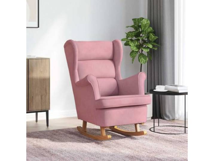 NLQMSU Schaukelstuhl, Velours, Rosa, Gummibaumholz Gepolsterter Schaumstoff, optimaler Komfort, maximale Stabilität, Belastung 110 kg