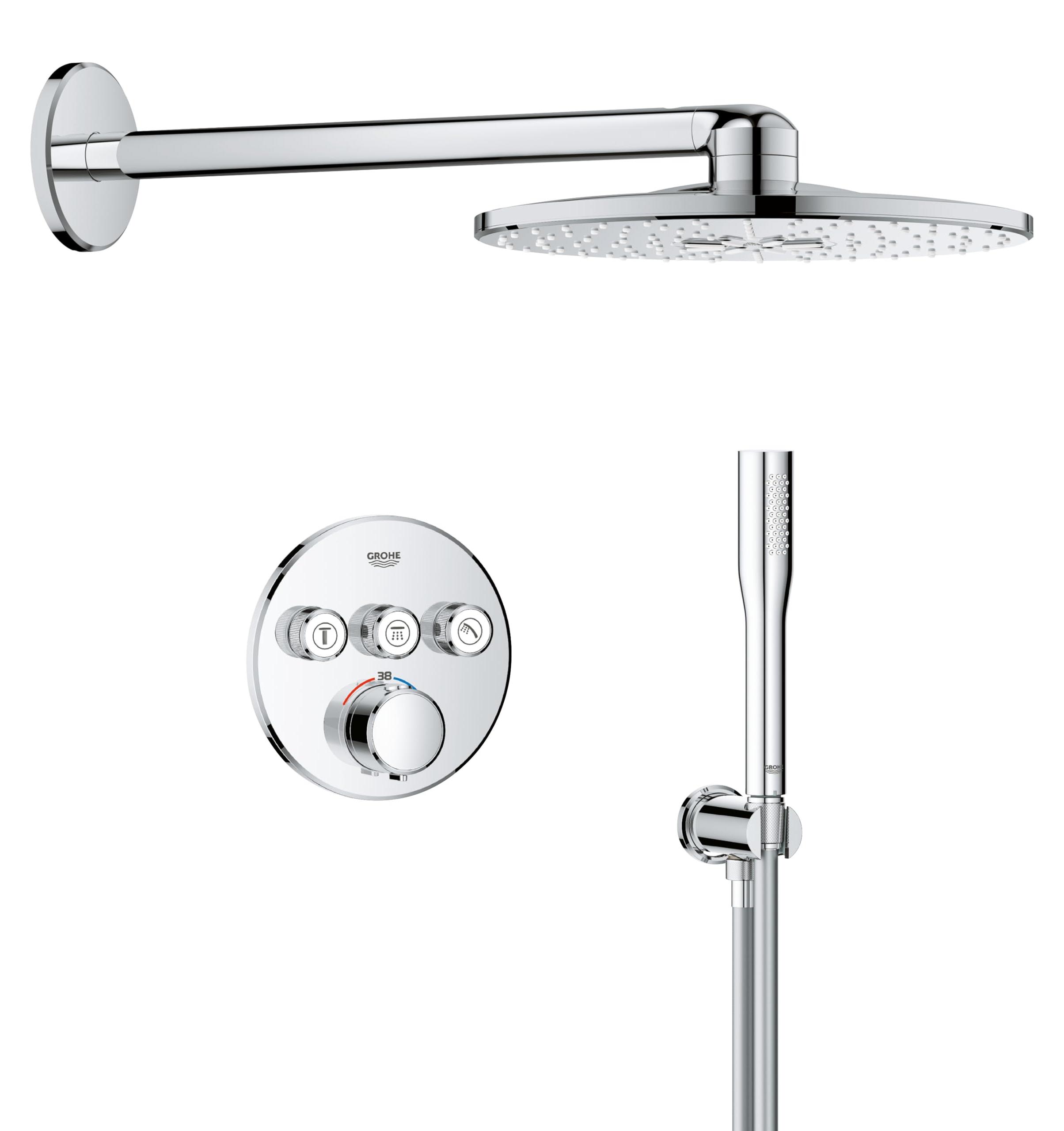 Inbouwdouchesysteem 3 Ventile, Thermostat, 31 cm Kopf, Chrom