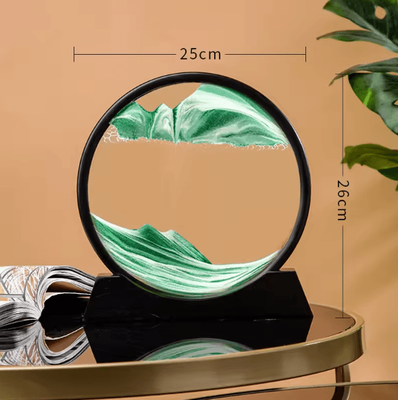 Uplift Curations 12 Inch 3D Moving Sand Art Picture Round Glass Flowing Sandscape Decor black Green