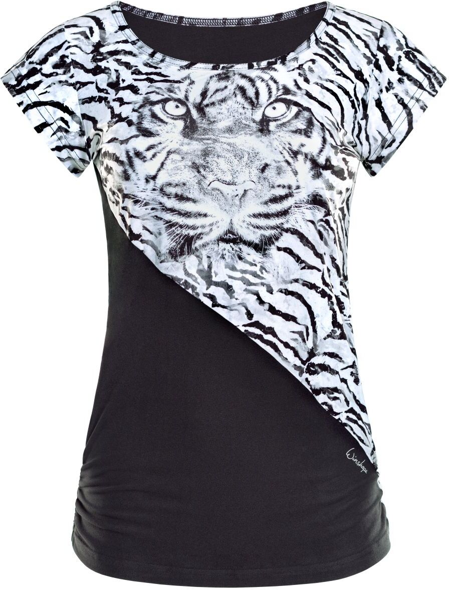 Sporttop WINSHAPE "AET109LS", Damen, Gr. XXL, schwarz-weiss (tiger), 85% Polyester, 15% Elasthan, Rundhals, Tops Sporttop, Functional Soft and Light tiger XXL