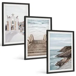 BILDER SET 3er Set - 40x60 cm Schwarzer Rahmen - Meeresarchitektur Santorin