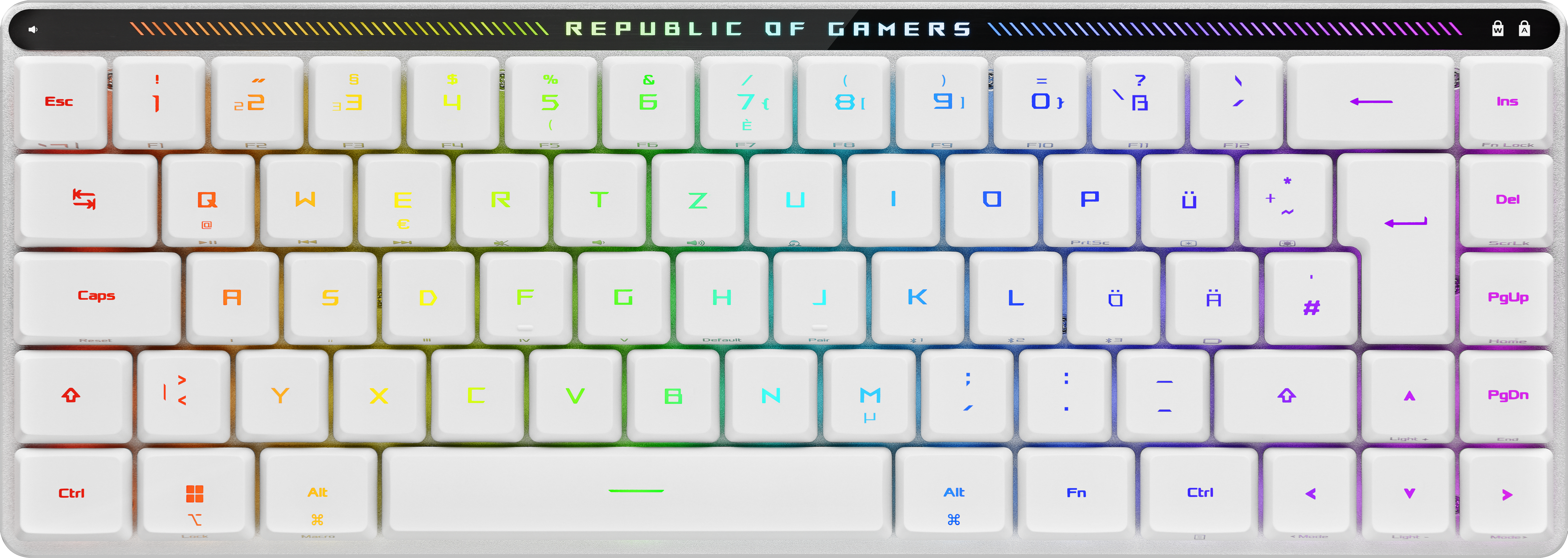 ASUS ROG Falchion RX Low Profile, 65%, Verkabelt & Kabellos, USB + RF Wireless + Bluetooth, Optischer Schlüsselschalter, RGB-LED, Weiß