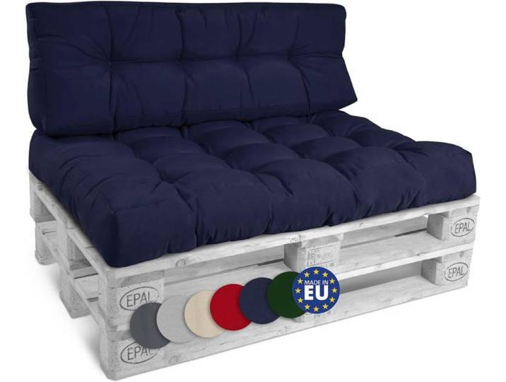 Beautissu Style – Set Coussin Palette Lounge Extérieur Bleu – 1x Coussin Assise 120x80cm & 1x Coussin Dossier 120x40cm