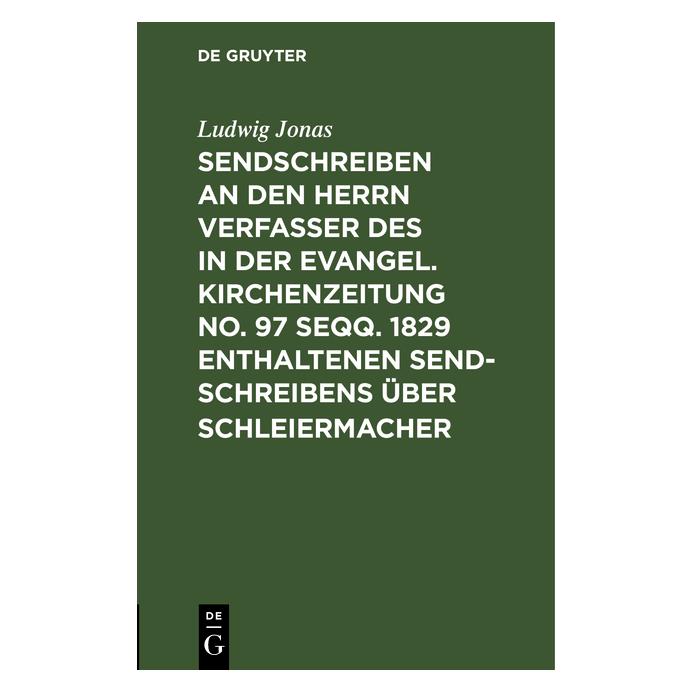 De Gruyter Jonas:Sendschreiben an den Herrn Verfas (Deutsch, Hardcover, Ludwig Jonas) (67776315)