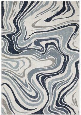 ROW ROW Gemma Contemporary Swirls Blue/Grey Area Rug
