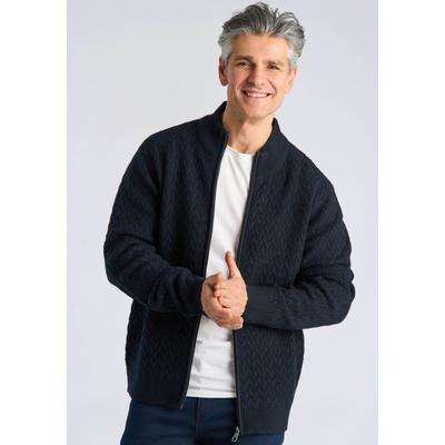 Cardigan BISON "Cardigan Comfort Fit", Herren, Gr. XL, schwarz (navy mel), Obermaterial: 69% Polyester, 23% Acetat, 6% Wolle, 2% Elasthan, Strickjacken