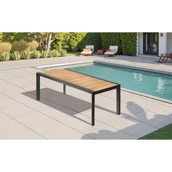 OUTFLEXX Premium Ausziehtisch, anthrazit matt, Alu/Teak, 200/320 x 100 cm, automatischer Ausziehmechanismus, witterungsbeständig