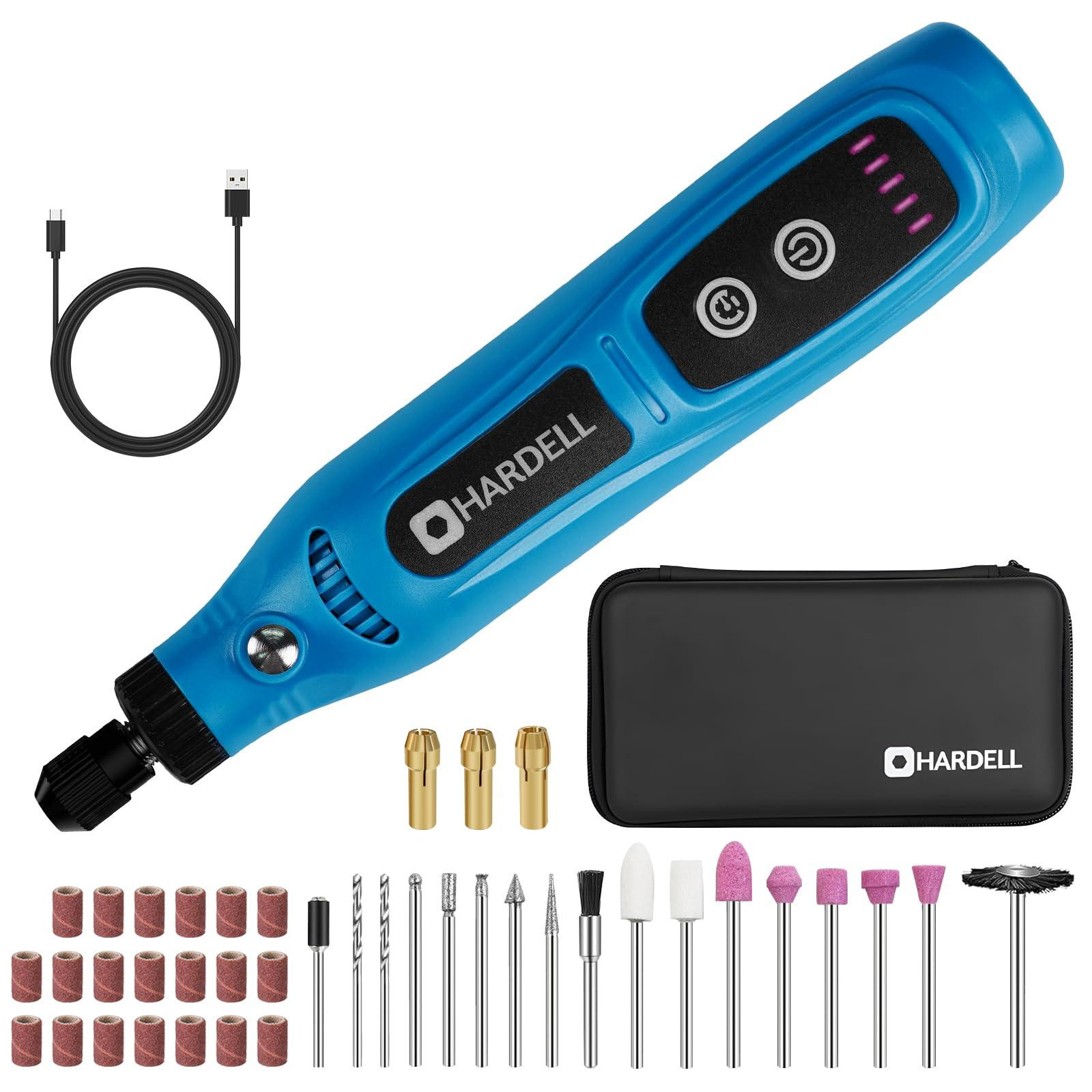 HARDELL 3,7-V mini-accuschuurmachine met 43 accessoires en 5-traps rotatiesnelheid