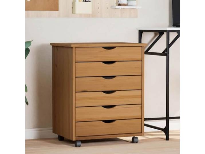 HPUYRFG Rollschrank mit Schubladen Honigbraun Massivholz Kiefer Mobil Massives Kiefernholz, vier Schubladen, Rollen, vielseitig nutzbar, pflegeleichte Oberfläche