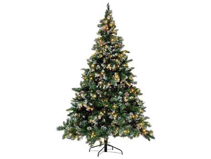 Weihnachtsbaum 210 cm LED Beleuchtung Schnee Zapfen Metallständer grün Palomar