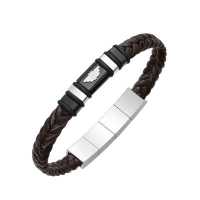 Armband POLICE "Wavebreaker", braun (braun, schwarz, edelstahlfarben), Armbänder, Herren, 22cm, Edelstahl Kautschuk Leder, Edelstahl, Kautschuk, Leder, Armband