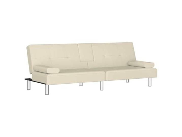 Makastle SchlafSofa Couch mit Getränkehaltern Creme Kunstleder