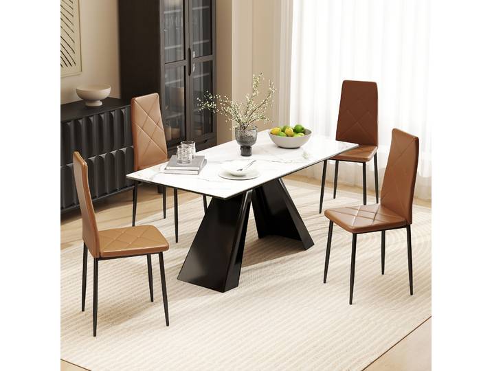HOMCOM Lot de 4 Chaises Modernes Simili Cuir Marron Dossier Haut