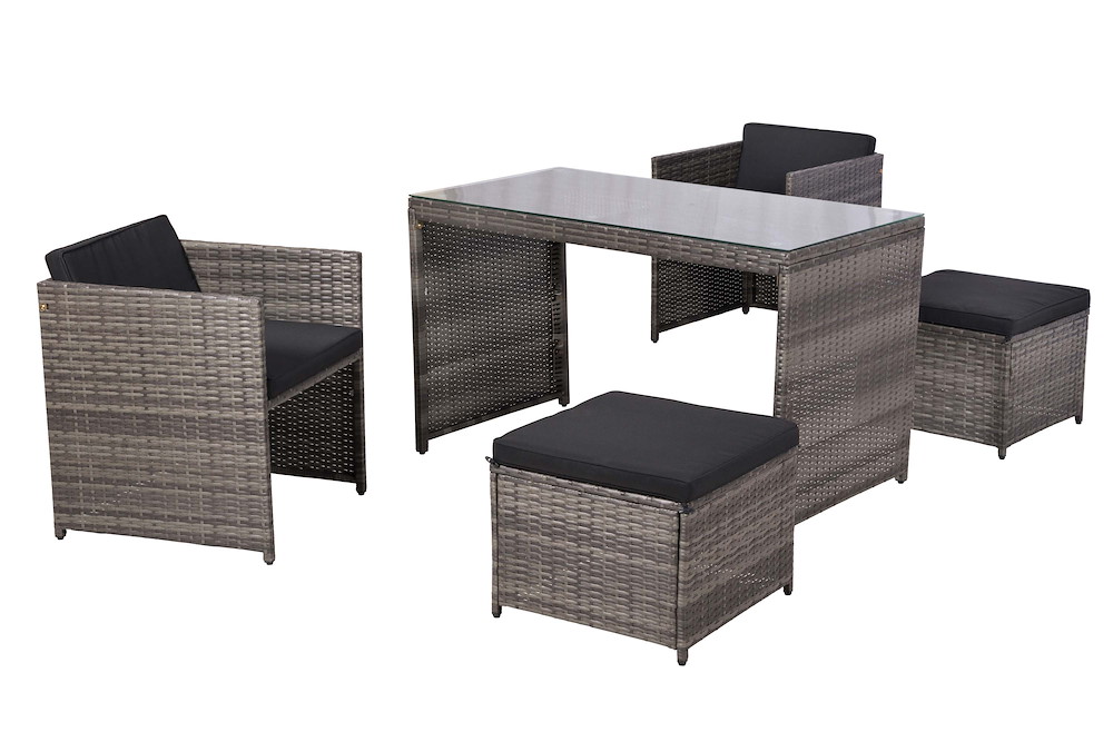 MERXXHANDELS Merano Set 11tlg. Stahl/Kunst Tisch, aufliegende Glasplatte 16980256