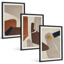 BILDER SET 3er Set - 40x60 cm Schwarzer Rahmen - Abstrakte Boho-Malerei