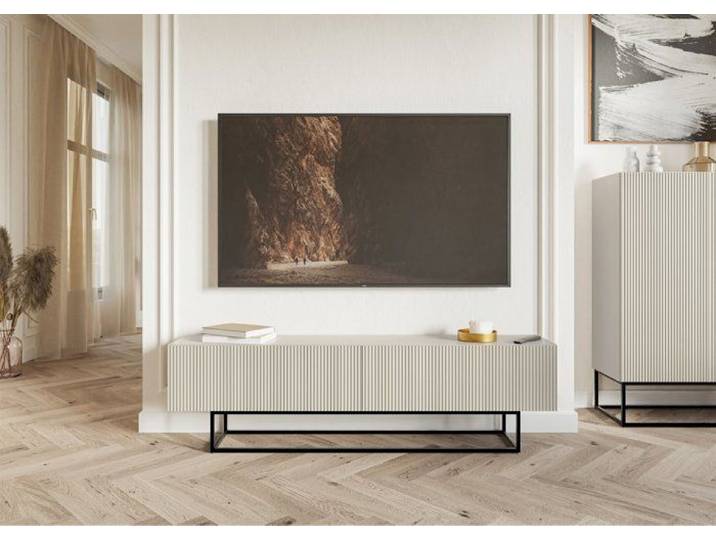 Meuble TV sur pieds noir - VELDIO - 175 cm - grėge
