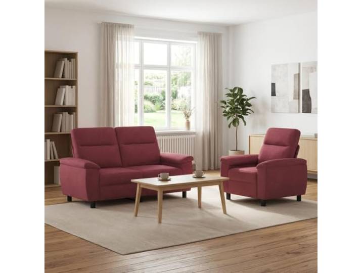 Sofa-Set 2 pcs Weinrot Stoff Metallrahmen,100% Polyester,Kissenrücken,konische Kunststoffbeine,drinnen