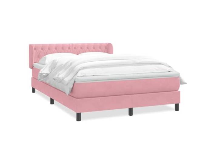 HMDNGOUT Boxspringbett mit Matratze Rosa 140x220 cm Samt, Taschenfederkernmatratze mit atmungsaktiver Auflage, höhenverstellbares Kopfteil