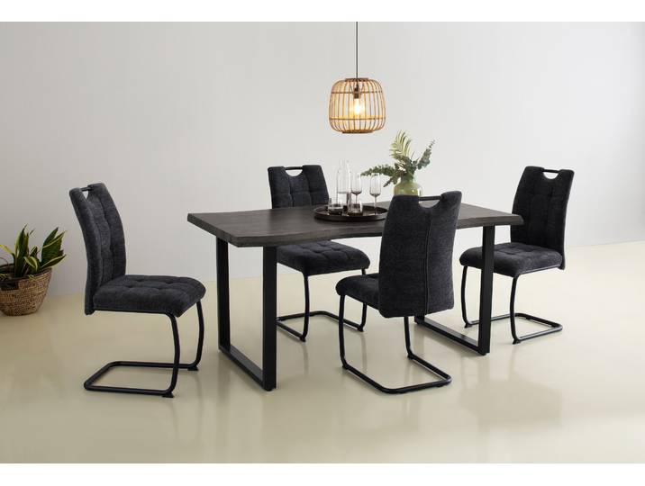 Esstisch HELA GISELLE Baumkantentisch, Küchentisch , grau (grau, schwarz, grau), B:160cm H:76cm T:90cm, Tische, Esstisch, Kufengestell Metall, Industrial Design, 140 - 200 cm Breite, 2 Farben