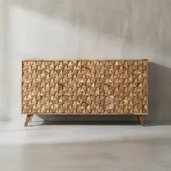 KADIMA DESIGN Sideboard ALME, Massivholz Akazie, 140x78,5x40 cm, Landhaus-Stil, 3 Schubladen & 2 Türen