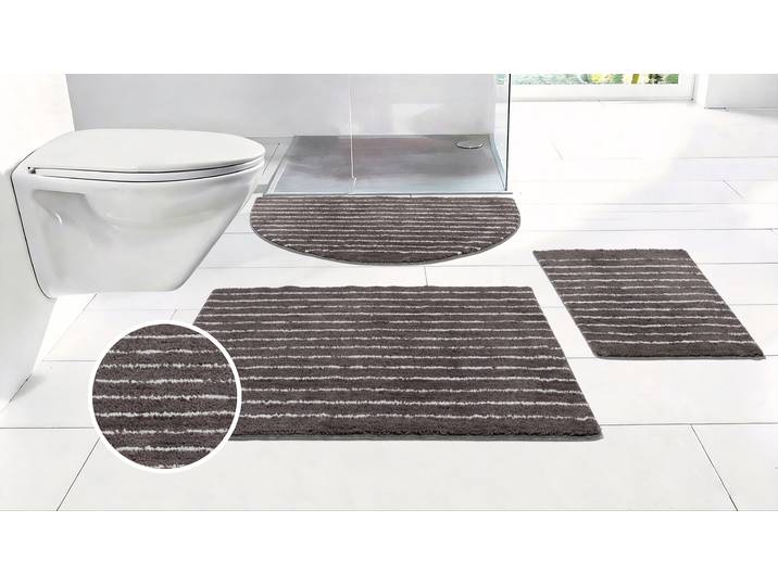 Badematte Tamsin, Badvorleger, Badezimmer Teppich, Duschvorleger , grau (grau, weiß), H:10mm, Polyester, LEGER HOME BY LENA GERCKE, Badematten, Badematte, Streifen, modern