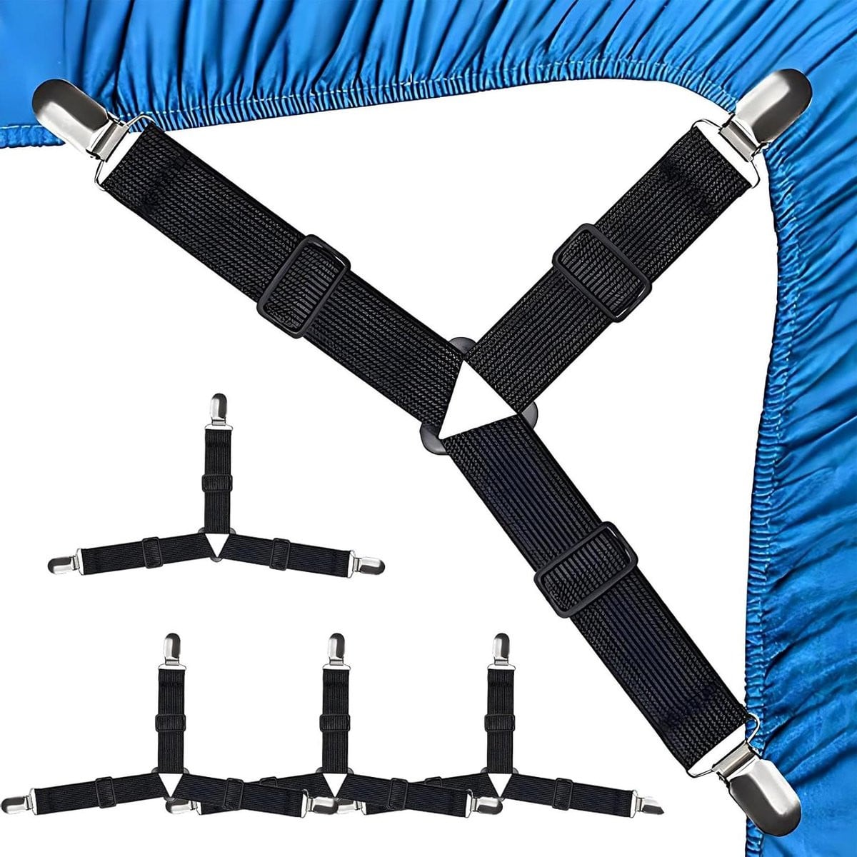 4 stuks Bedlakenspanners Zwart - Verstelbare Y-vormige Hoeslakenspanners clips